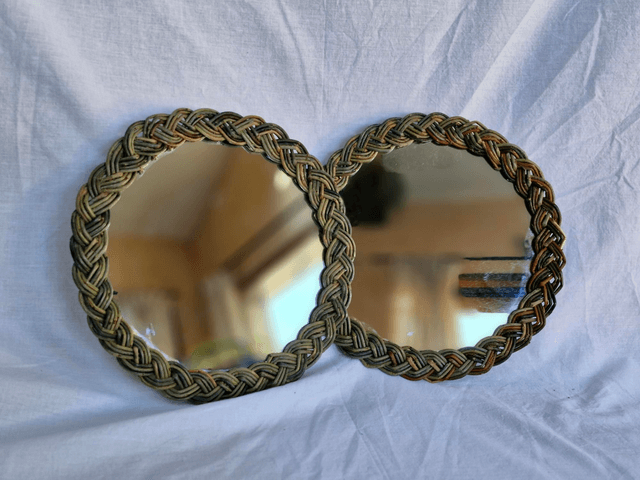 Miroir tressé en osier brut